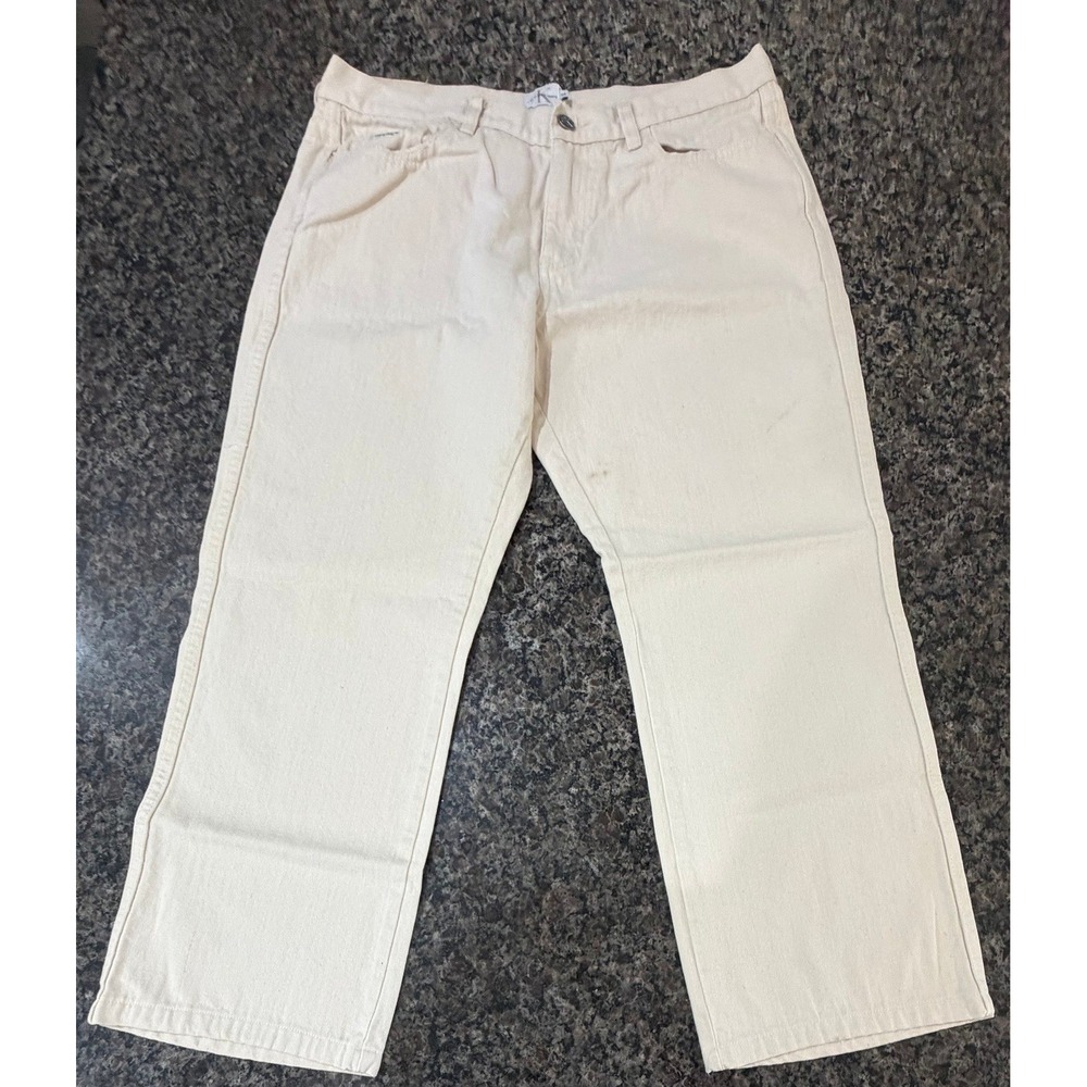Calvin Klein Jeans Mens 34 Cream Off White Straight Leg Denim Pants